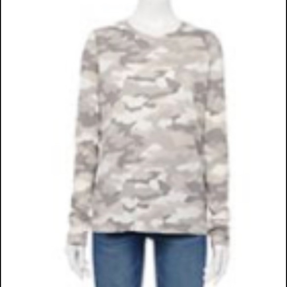 SONOMA Everyday Tee Camo Print‎ Long Sleeve Crew Neck Women's XS classic lounge